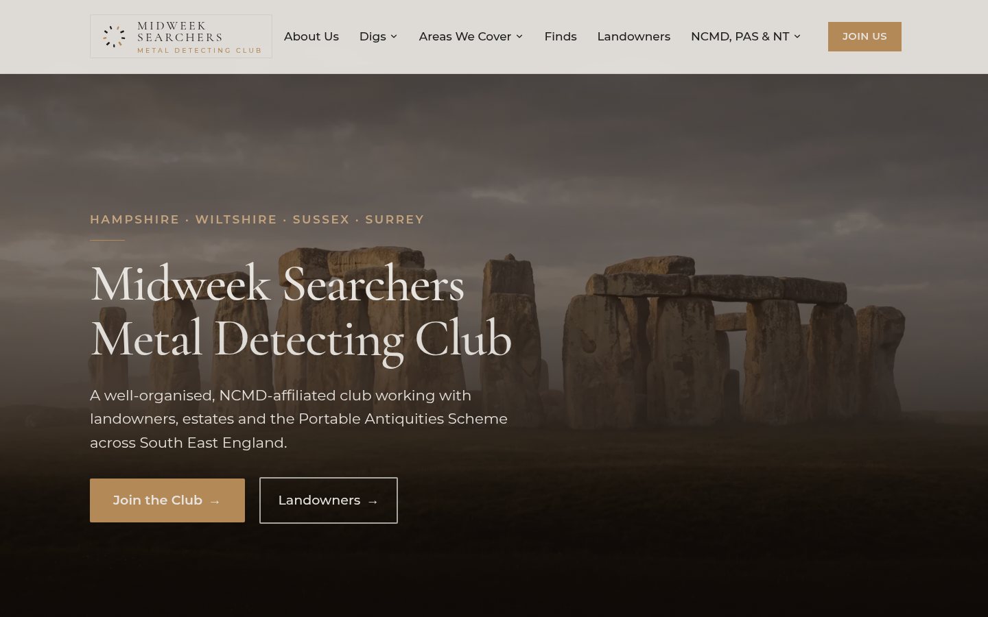 Midweek Searchers website on desktop
