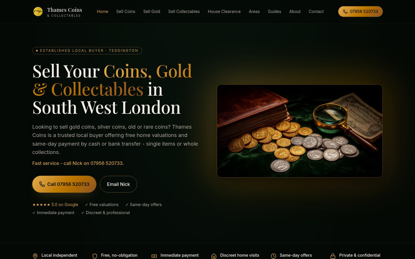 Thames Coins & Collectables, coin and gold buyer, Teddington website on desktop